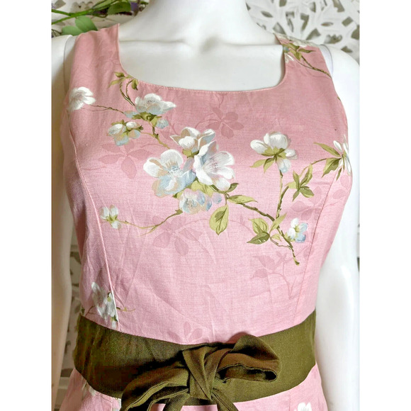 90s Y2K Women’s Preppy Pink Floral Silk Sleeveless Fit Flare Dress Size Small - Picture 5 of 12
